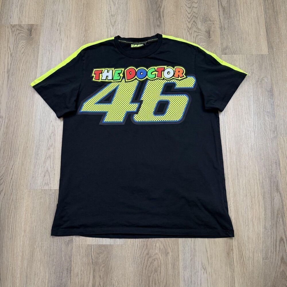 VR46 The Doctor 46 Shirt Mens Large Black Yellow MotoGP Racing Graphic Tee